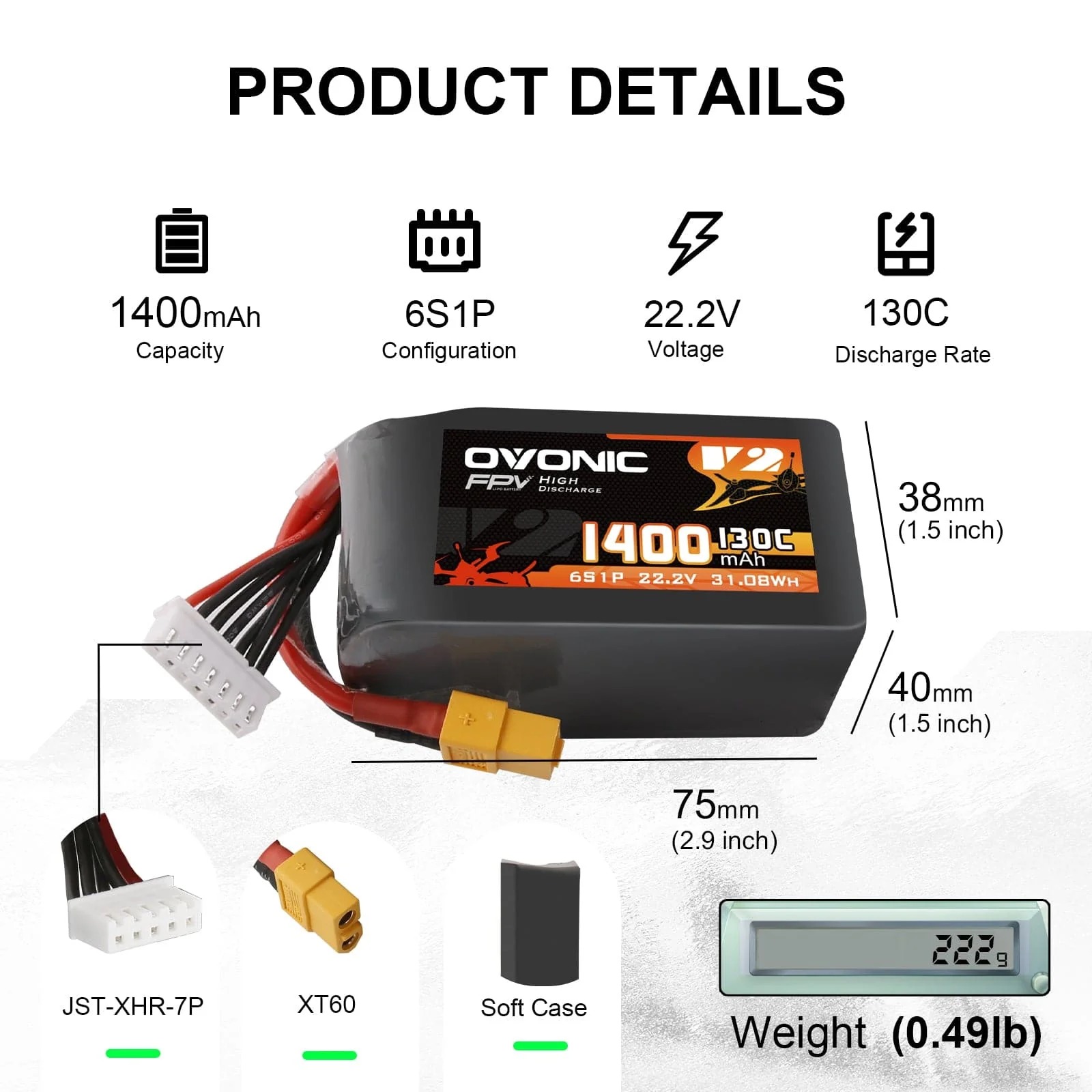 Ovonic 6S 1400mAh 130C LiPo Ba - Fpv Drone Goggles 评论和价格