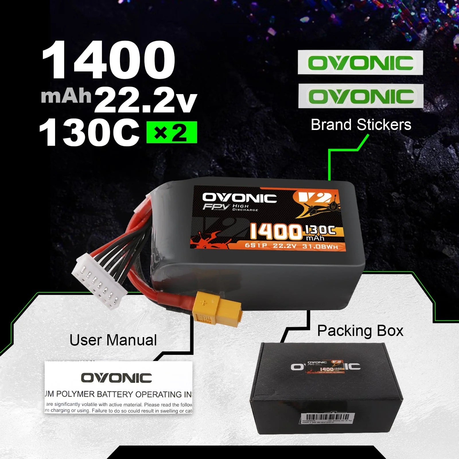 Ovonic 6S 1400mAh 130C LiPo Ba - Fpv Drone Goggles 评论和价格